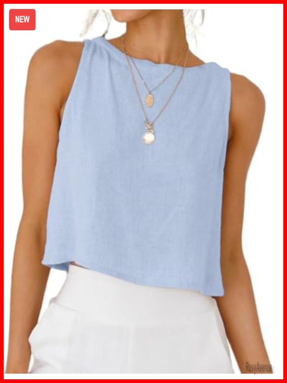 Womens Linen Crop Tank Top Sleeveless High Neck Summer Casual
